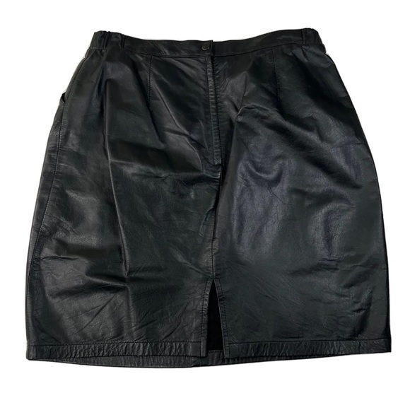 Jacqueline Ferrar Genuine Leather Skirt Women's 14P Black Vintage Slit Lined - Picture 3 of 17